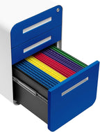 Laura Davidson Furniture Stockpile 3 Drawer File Cabinet with Lock - Under Office Desk Metal Filing Cabinet, Legal/Letter File Folders, Wheels and Stationary Feet, Pre-Assembled, Blue Faceplate