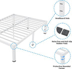 ROIL 14 Inch White King Bed Frame with Rounded Corner and Headboard Hole Mattress Retainers 3500LBS Heavy Duty Steel Slats No Box Spring Needed Platform Noise-Free Easy Assembly