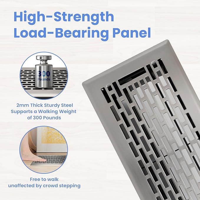 4x12 Inches 4 Pack Heavy Duty Walkable Floor Register - Easy Adjust Air Supply Lever Decorative Floor Vent Covers, Boston Design Vent Covers for Home - Satin Nickel