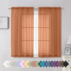 Aiyufeng Orange Sheer Curtains 54 Inch Length 2 Panels Set, Light Filtering Airy Rod Pocket Orange Window Curtain Treatment Drapes for Kitchen Bedroom Living, Each 42Wx54L Inches