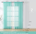 Treatmentex Pompom Sheer Curtains for Kids-Room 72" Aqua-Blue Slub Textured Window Sheer Panels for Bedroom Living Room 52" Wide, 2 Panels Rod Pocket