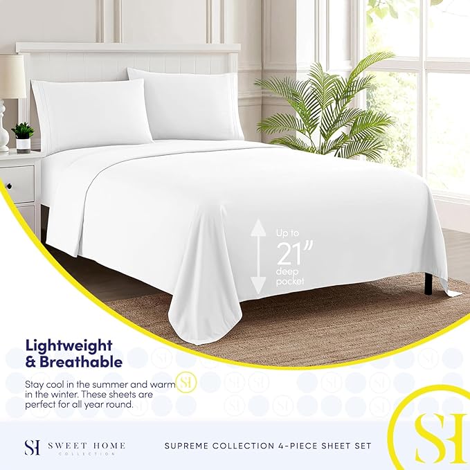 King Size Sheets - Breathable Luxury Bed Sheets with Full Elastic & Secure Corner Straps Built In - 1800 Supreme Collection Extra Soft Deep Pocket Bedding, Sheet Set, EXTRA DEEP pocket - King, White