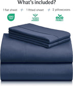 LuxClub 4 PC Full Sheet Set, Breathable Luxury Bed Sheets, Deep Pockets Wrinkle Free Cooling Bed Sheets Machine Washable Hotel Bedding Silky Soft - Navy Full