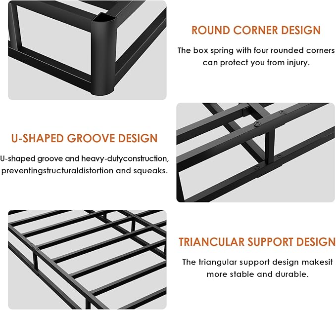 D&H FURNIMMT 7 Inch King Size Box Spring, Heavy Duty Metal Box Spring Bed Base with Fabric Cover, Mattress Foundation, Easy Assembly, Noise Free（King）