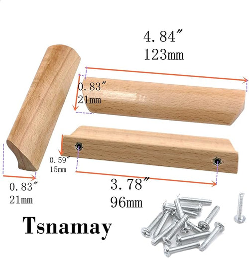 10Pcs 4.84" Wood Solid Furniture Pulls Handles, Painted Smoothly Wooden Handles Cupboard Closet Drawer Handle Pull,Hole Dis.3.78"