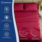 DREAMCARE Queen Sheet Set – 4 pcs Cooling Sheets – up to 21” Extra Deep Pocket Queen Sheets – Hotel Luxury Sheets & Pillowcases – Superior Softness 100% Fine Microfiber with Side Pocket – Burgundy
