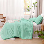 Litanika Comforters Mint Green Queen Size, 3 Pieces Lightweight Solid Bedding Set & Collections, All Season Fluffy Bed Set (90x90In Comforter & 2 Pillowcases)