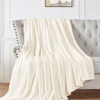 Walensee Fleece Blanket Plush Throw Fuzzy Lightweight (Queen Size 90x90 Cream) Super Soft Microfiber Flannel Blankets for Couch, Bed, Sofa Ultra Luxurious Warm and Cozy for All Seasons