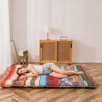 MAXYOYO Bohemian Retro Floor Mattress Vintage Floral Japanese Futon Mattress Roll Up Thicken Sleeping Bed Portable Camping Mattress Floor Lounger Couch Bed Mattress Pad, Full Size