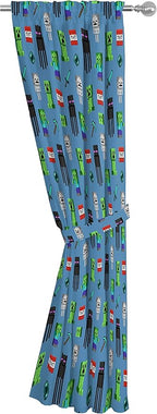 Jay Franco Kids Window Drapes - 4 Piece Curtain Set Includes 2 Tiebacks, Beautiful Bedding Room Décor and Easy Set Up, Blue - Minecraft, 84 Inch