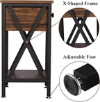 VECELO Nightstands Set of 2, Modern Bedside End Tables, Night Stands with Drawer and Storage Shelf for Living Room Bedroom, Industrial Metal Frame