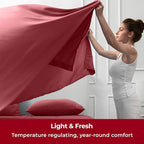 Mellanni Split King Sheets Set - 5 PC Iconic Collection Bedding - Hotel Luxury, Extra Soft, Cooling Bed Sheets - Wrinkle, Fade, Stain Resistant (Split King, Brick Red)