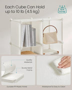 SONGMICS Cube Storage Organizer, Set of 12 Plastic Cubes, Closet Storage Shelves, DIY Plastic Closet Cabinet, Modular Bookcase, Shelving with Doors for Bedroom, Living Room, Cream White ULPC342W02