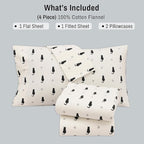 RUVANTI Flannel Sheets Split King Size - 100% Cotton Brushed Split King Bed Sheets Set, Deep Pockets 16 Inches, All Seasons Breathable & Extra Soft, Warm & Cozy, 5 Piece, Black Cat
