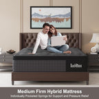 Twin Mattress, 12 Inch Hybrid Mattresses Black with Gel Memory Foam and Individually Pocket Innerspring Euro Top Medium Firm for Motion Isolation, Edge Support