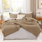 Litanika California King Size Taupe Comforter Set, 3 Pieces Cal King Solid Bedding Comforter Set, All Season Fluffy Bed Set (104x96In Comforter & 2 Pillowcases)