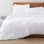 LANE LINEN 100% Organic Cotton Full Size Bed Sheets, Eco Friendly Fully Elasticized Okeo Tex Certified Printed Cotton Sheets Full, Percale Weave Soft & Comfy Comes in Variety of Prints - Windowpane