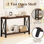 BON AUGURE 2 Tier Console Table for Entryway, Metal Wood Sofa Table Behind Couch for Living Room, Industrial Entry Tables for Hallway, Foyer, Front Door, Entrance (Rustic Oak, 47 Inch)