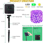 Purple Halloween Solar String Lights Outdoor, 2-Pack 80FT 200LED Solar Twinkle Light Waterproof, Copper Wire 8 Modes Purple Fairy Lights for Garden, Fence, Tree Decor, Halloween Decoration Outdoor