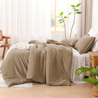 Litanika California King Size Taupe Comforter Set, 3 Pieces Cal King Solid Bedding Comforter Set, All Season Fluffy Bed Set (104x96In Comforter & 2 Pillowcases)