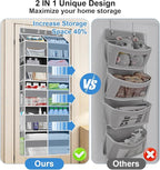 Over The Door Organizer Multi Pocket,5 Tier Large Hanging Shelf for Storage Kids Toys, Diapers, Clothes,Yarn,Heavy Duty Behind Door Storage for Bedroom Bathoom Nursery Closet Pantry,gray