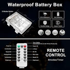 JMEXSUSS 2 Pack Rope Lights Battery Operated String Lights Outdoor Waterproof, Total 66ft 200 LED 8 Modes White Battery Powered Light with Remote for Canopy Tent Camping Patio Garden Decor