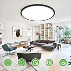 zemty 20 inch LED Flush Mount Ceiling Light, 50W 5000lm Large Light Fixture, 3 Color Temperature in One 3000k 4500k 6000K Round Modern Ceiling Lamp for Bedroom Kitchen Dining Room (Black)