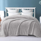 Exclusivo Mezcla Fleece Twin Size Blanket for Bed, 90x66 Inches Soft Cozy Jacquard Flannel Blankets, Lightweight Fuzzy Plush Warm for Winter, Light Grey