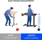 FLEXISPOT Medical Adjustable Overbed Bedside Table with Wheels Pneumatic Mobile Standing Desk Laptop Desk Rolling Computer Cart Movable Table Hospital Home Use(31.5" W x 17.7" D, Mahogany Large)