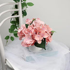 Flower Table Centerpieces - Set of 6 Floral Arrangement Artificial Wedding Hydrangeas Floral Arrangement with Rustic Metal Vase for Bridal Tea Party Event Decorations - Deep Pink