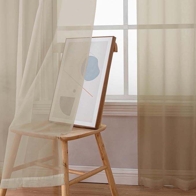 OWENIE Sheer Curtains 63 inch Length 2 Panels Set, Light Weight Soft Solid Light Filtering Fimly Sheer Curtains for Bedroom/Living Room/Dining Room/Nursery, Rod Pocket Window Treatments, 42Wx63L inch