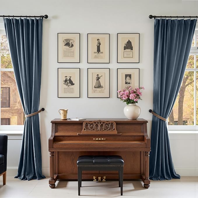 Lazzzy Velvet Blackout Curtains Thermal Insulated Room Window Drapes Super Soft Luxury Curtains for Living Room Bedroom Rod Pocket 2 Panels, Dark Slate, 62" W x 96" L