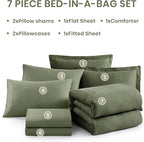 Monbix Queen Comforter Set - 7 Pieces Cationic Dyeing Olive Green Bed in a Bag Queen Bedding Sets with Comforter, Sheets, Pillowcases & Shams, Reversible Bedding Comforters Sets
