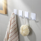 DELITON 4 Pack Adhesive Towel Hooks - White Heavy Duty Self Adhesive Hooks Stick on Wall Hanging Robes Coats Clothes for Bathroom Bedroom Kitchen Door, Stainless Steel