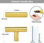 5 Pack Brushed Brass Cabinet Knobs - Kitchen Cabinet Knobs Gold Cabinet Pulls for Kitchen Cabinet Drawer Stainless Steel Dresser Knobs for Cabinet Hardware 2in Length Single Hole T Bar