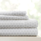 Linen Market Double-Brushed Patterned Microfiber Full Sheet Set 4 Piece – Oeko-TEX Certified Ultra Soft & Wrinkle-Free - 16" Deep Pocket Sheets - Easy Care Full Size - Honeycomb Light Gray