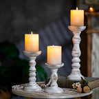 Romadedi Wood Candle Holders for Pillar Candles - Set of 3 Tall Farmhouse Wooden Candlestick Holder, Rustic Candle Stand for Fireplace Mantle Shelf Table Home Decor, Brown Whitewashed 6"/ 8.3"/11.8"