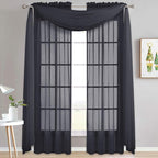 NICETOWN Black Sheer Villa Scarf Curtain Panels, Simple Voile Sheer Scarf Valance for Your Son & Farther Bedroom, 2 Pieces, 60" Length by 216" Width