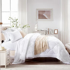 Love's cabin King Size Comforter Set White, 7 Pieces King Bed in a Bag, All Season Bedding Sets with 1 Comforter, 1 Flat Sheet, 1 Fitted Sheet, 2 Pillowcase and 2 Pillow Sham