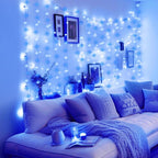 Minetom Curtain Lights, 300 LED Dimmable Fairy Lights with Remote and Timer, 8 Modes, USB Powered String Lights for Room Wall Party Xmas Indoor Decor, Blue & White