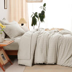 CozyLux Oversized Queen Comforter Set Beige Seersucker 7 Pieces 98x98 Bed in a Bag Comforter Set with Sheets, Luxury Soft Bedding Sets with Down Alternative Comforter, Sheets, Pillowcases & Shams