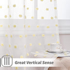 MYSKY HOME Yellow Pom Pom Curtains - 108 Inch Long Large Sheer Mustard Curtains for Living Room - Sliding Door Light Filtering Rod Pocket Window Panels - 52 x 108 inch - 2 Pieces