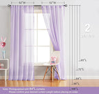 Treatmentex Pom-Pom Sheer Curtains for Girl's Bedroom 84 inches Long Voile Curtain Panels Rod Pocket Lilac 52" w x 2pc