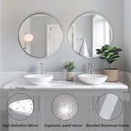 Silver Round Mirror 24 inch, Circle Mirror with Metal Frame, Silver Circle Mirrors for Living Room, Bathroom, Wall, Hallway.