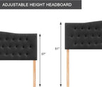 Tufted Upholstered Headboard Queen Size, Sturdy and Durable Solid Wood Bed headboard, Fabric Headboard Adjustable Height from 37” to 51”, Modern Button Diamond Design Head Board, Black