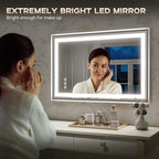 LED Bathroom Mirror, 24“x32“ Lighted Bathroom Mirror with Metal Framed, Extremely Bright LED Mirror for Bathroom, 3 Colors Dimmable, Anti-Fog, Memory, Wall Mounted Lighted Vanity Mirror