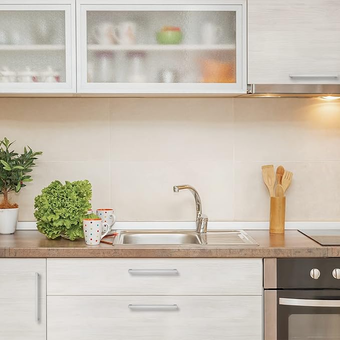 Ravinte 25 Pack Stainless Steel 8 Inch Cabinet Pulls Brushed Nickel Kitchen Cabinet Handles Square Kitchen Hardware for Cabinet Come with Screwdriver