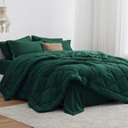 Love's cabin Twin Comforter Set Dark Green, 5 Pieces Twin Bed in a Bag, All Season Bedding Sets with 1 Comforter, 1 Flat Sheet, 1 Fitted Sheet, 1 Pillowcase and 1 Pillow Sham