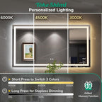 TokeShimi 60x36 LED Bathroom Mirror with 3-Color Lights,Anti-Fog LED Bathroom Vanity Mirror with Lights,Stepless Dimmable,HD Tempered Glass,Memory Function,Waterproof,Shatterproof,UL Listed