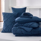 Bedsure Full Size Comforter Sets - Bedding Sets Full 7 Pieces, Pintuck Bed in a Bag Navy Blue Bed Set with Comforter, Sheets, Pillowcases & Shams